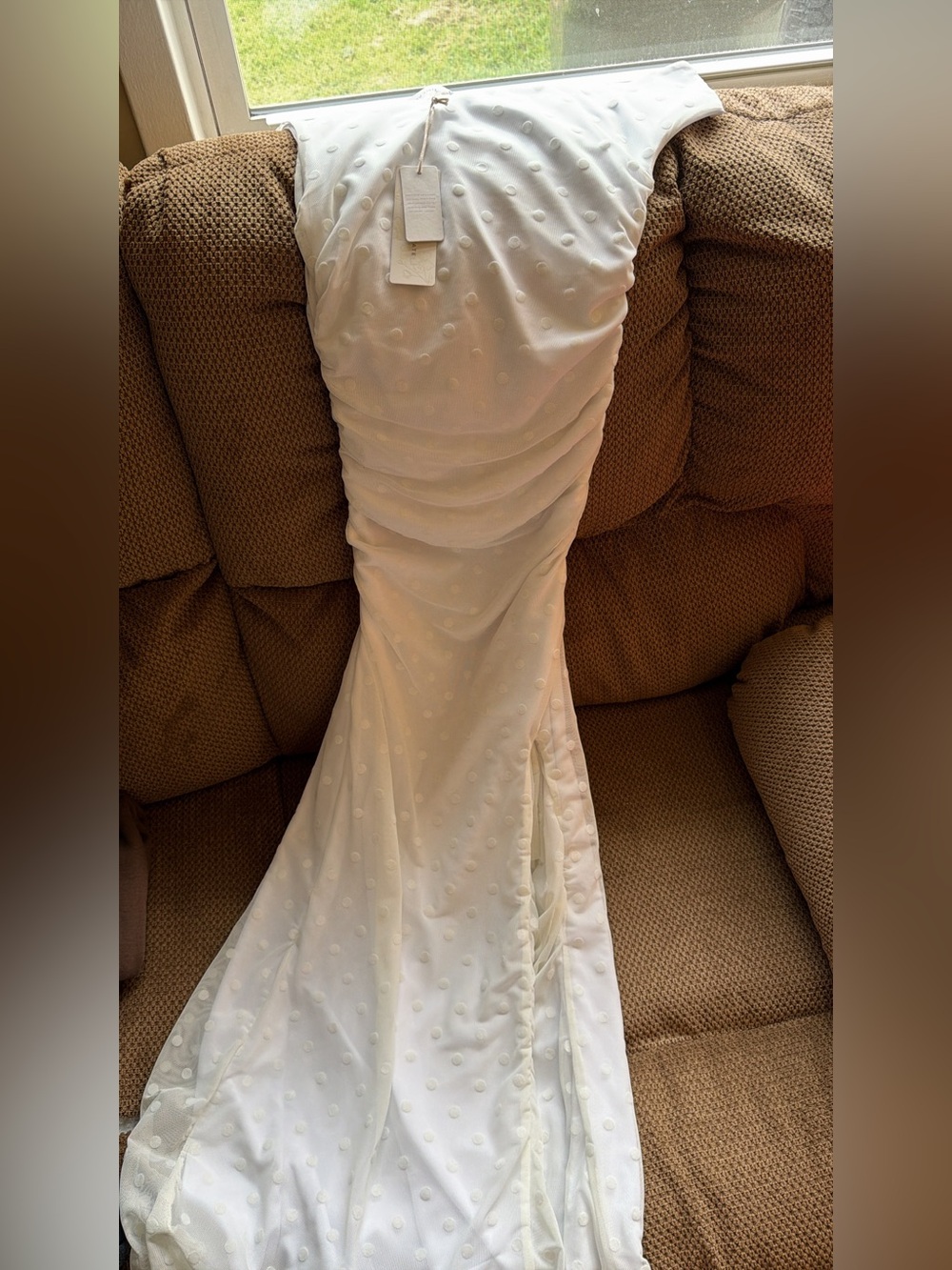 Altar'd State White Textured Ruched Mermaid Gown